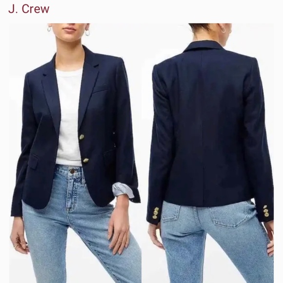 J. Crew Schoolboy Blazer Navy Blue Size 4 Style # J4548 Double Button Stretch - Picture 1 of 13